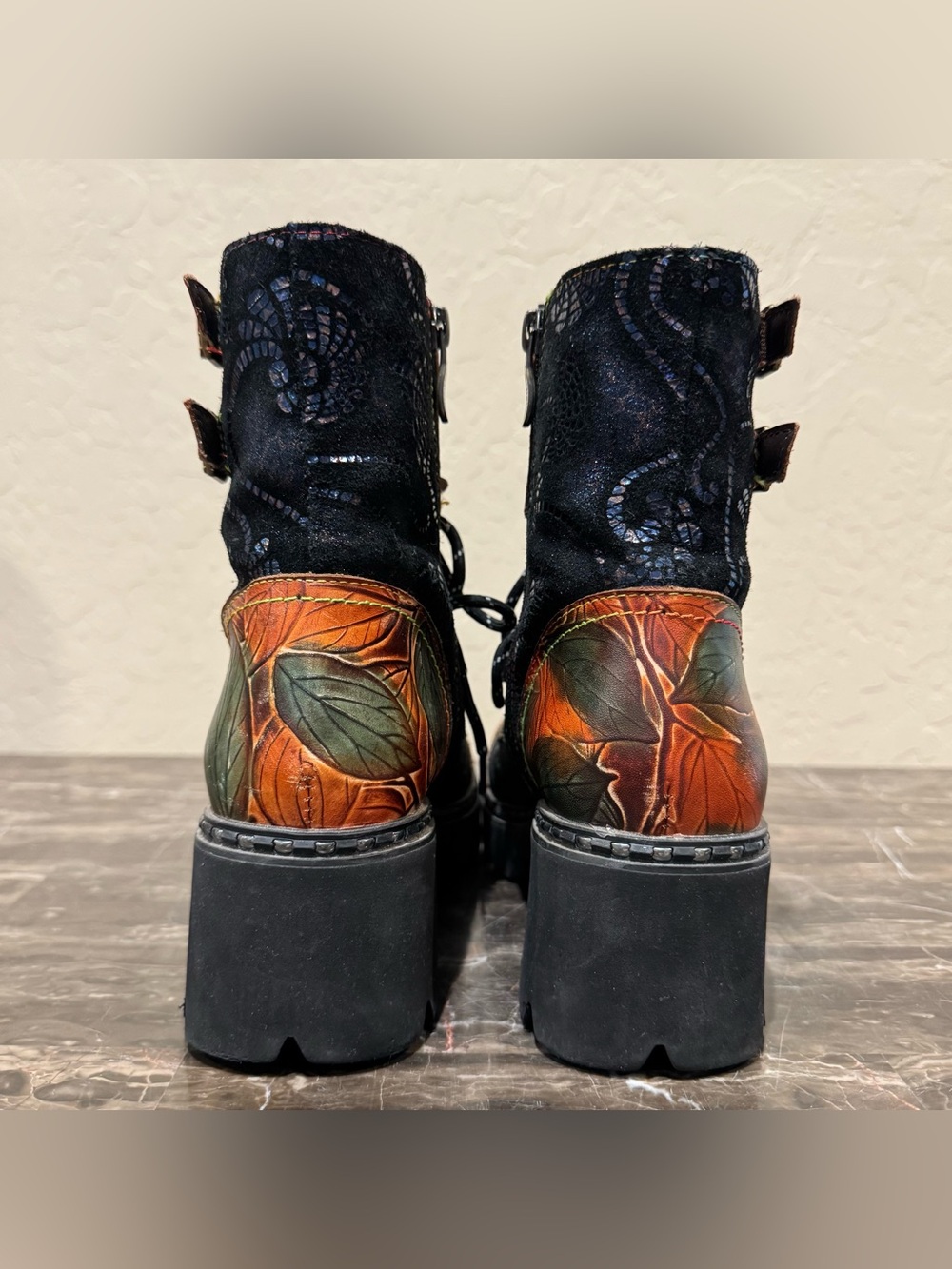 L’artiste by Spring Step Limitless Patchwork Leather Combat Boots - Picture 9 of 12